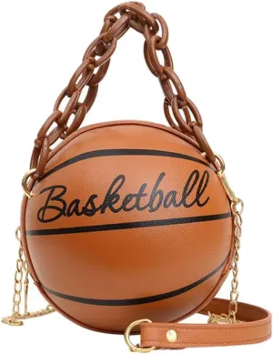 Basketball Shape Purse Basketball Crossbody Bag Round Ball Handbag Women/14, Brown
