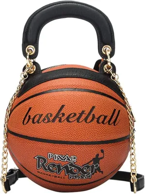 Basketball Shaped Handbags Purse Tote Round Shoulder Messenger Cross Body PU Bag Adjustable Strap for Women