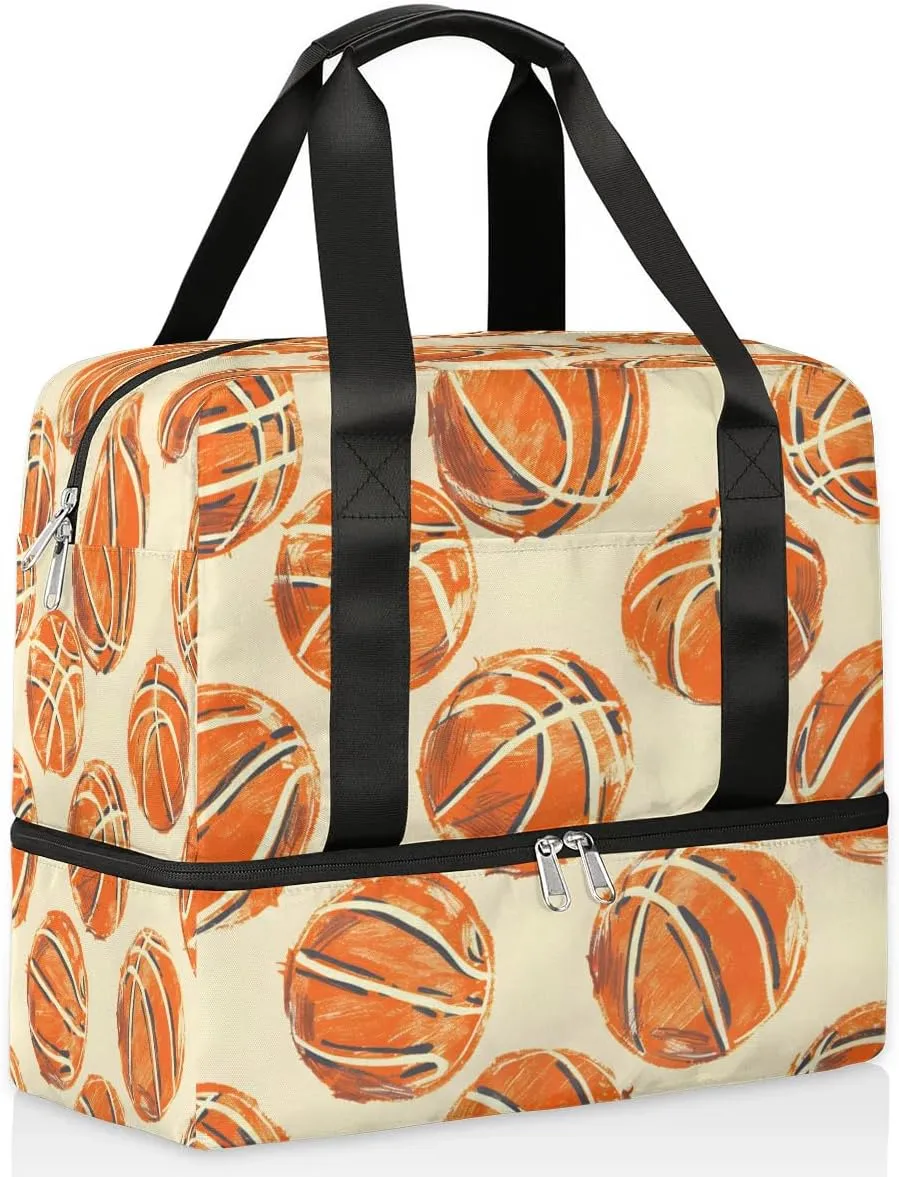Basketballs Printed Travel Duffel Bag Dry Wet Separated Sports Tote Travel Duffle Bag Gym Workout Bag Women Travel Duffel Bag for Women, Travel, Gym, Work