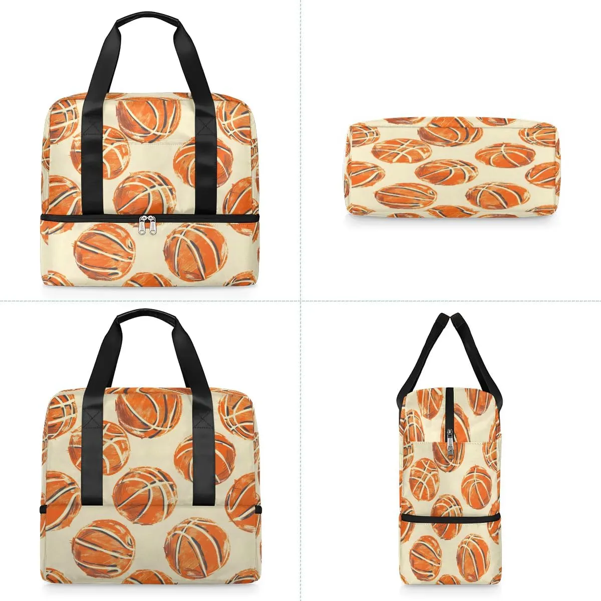 Basketballs Printed Travel Duffel Bag Dry Wet Separated Sports Tote Travel Duffle Bag Gym Workout Bag Women Travel Duffel Bag for Women, Travel, Gym, Work