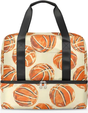 Basketballs Printed Travel Duffel Bag Dry Wet Separated Sports Tote Travel Duffle Bag Gym Workout Bag Women Travel Duffel Bag for Women, Travel, Gym, Work