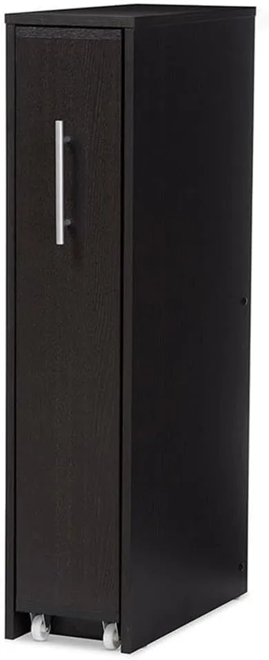 Baxton Studio Lindo Wood Bookcase with One Pulled Out Door, 8.58 x 18.33 x 38.53, Dark Brown