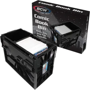 BCW Comic Bin, Black - Holds 150 Comics, Acid Free Storage and Organizer, Heavy Duty Plastic, Stackable, Includes Partition