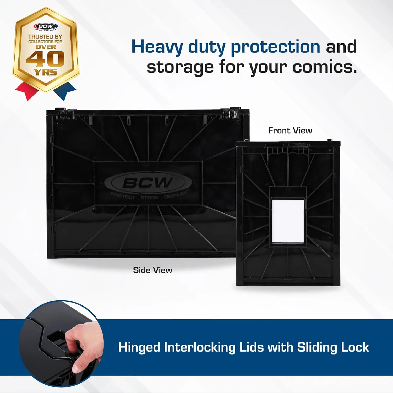 BCW Comic Bin, Black - Holds 150 Comics, Acid Free Storage and Organizer, Heavy Duty Plastic, Stackable, Includes Partition
