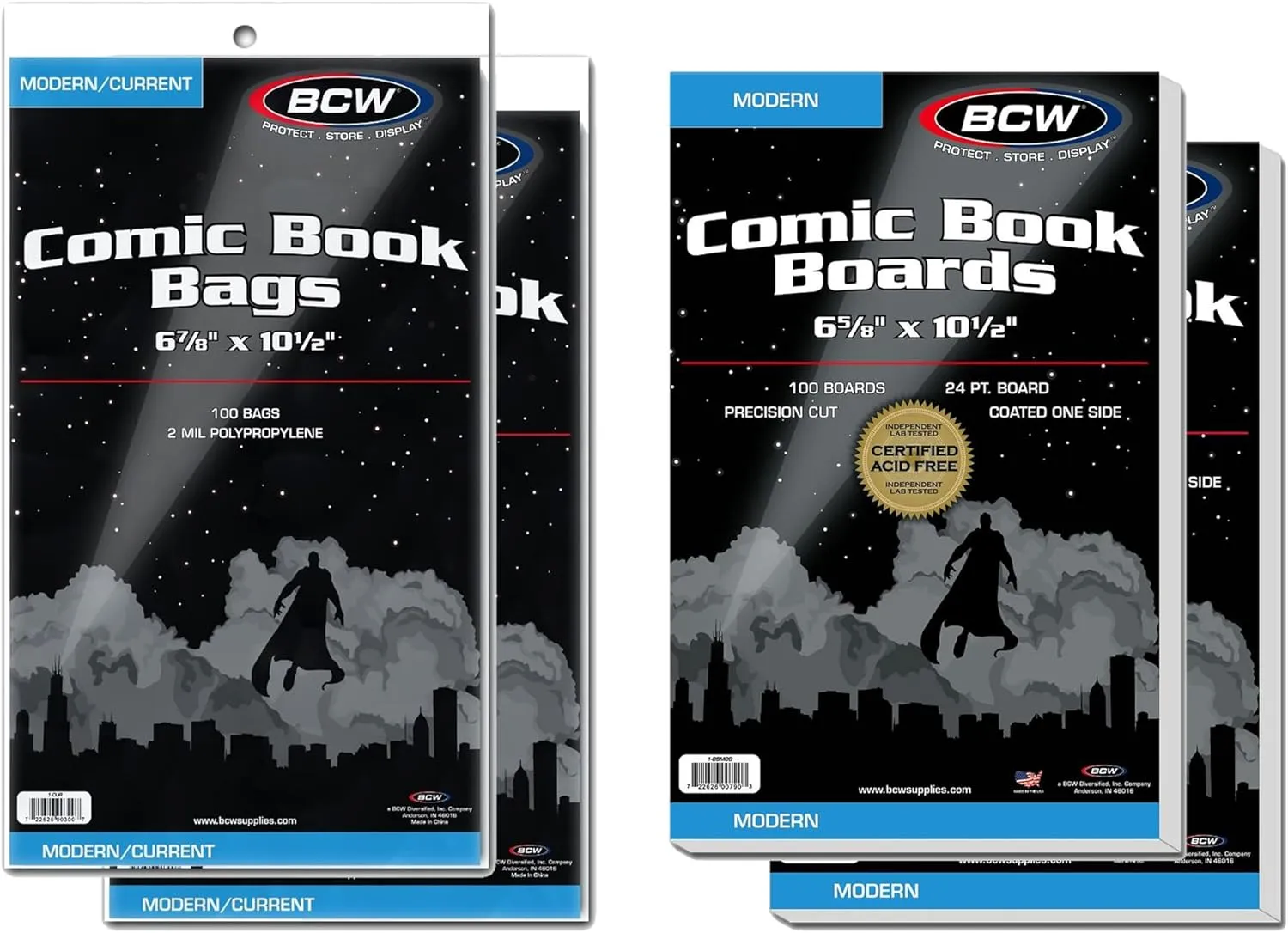 BCW Comic Book Protection Combo: 200 Modern Bags   200 Backing Boards | Ultimate Safeguard for Comics | Plastic Protectors and Backer Boards