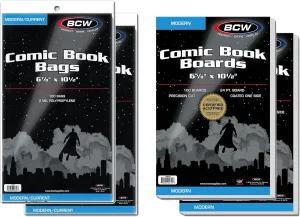BCW Comic Book Protection Combo: 200 Modern Bags   200 Backing Boards | Ultimate Safeguard for Comics | Plastic Protectors and Backer Boards