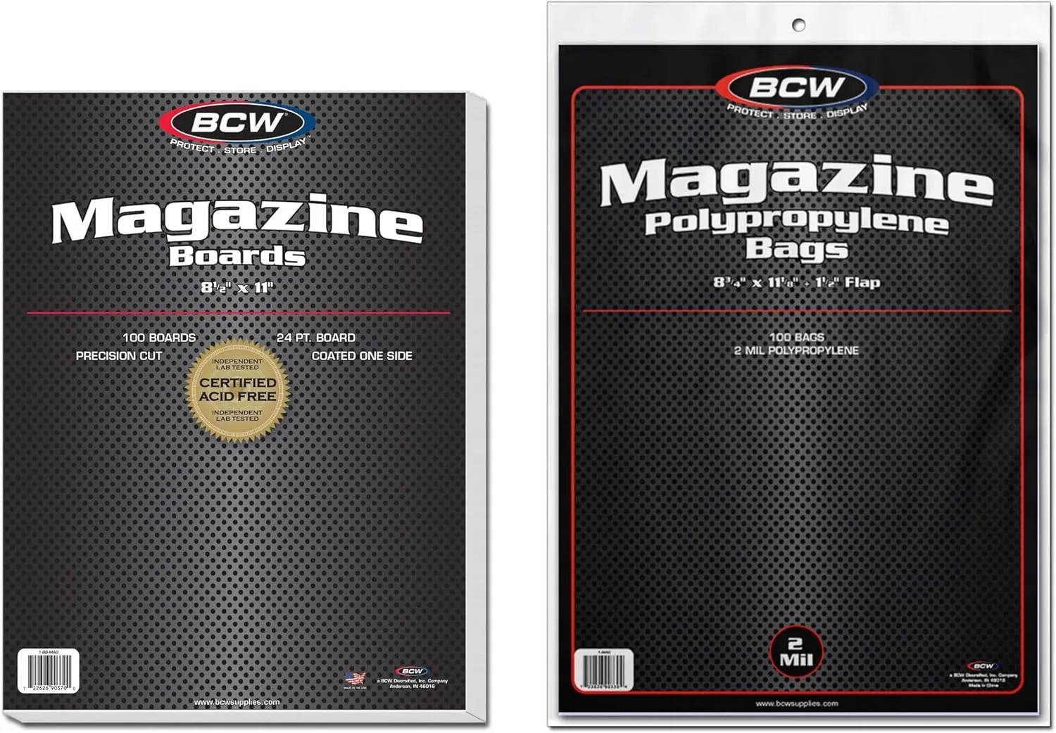 BCW Magazine Bags and Backing Boards Combo - 100 ct | Acid-Free Polypropylene Bags for Current Magazines | 24pt Solid Bleached Sulfate Boards | Archival-Quality Protection for Collectible Magazines