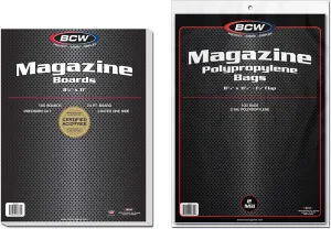 BCW Magazine Bags and Backing Boards Combo - 100 ct | Acid-Free Polypropylene Bags for Current Magazines | 24pt Solid Bleached Sulfate Boards | Archival-Quality Protection for Collectible Magazines
