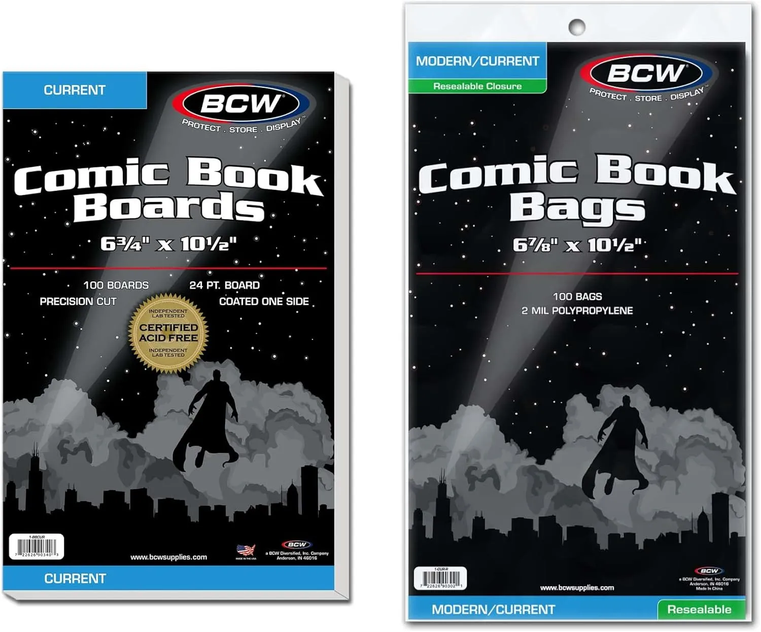 BCW Resealable Current Comic Book Combo Pack | 100 Acid-Free Backing Boards & 100 Resealable Bags | Comic Book Storage & Protection | Fits Current Comics | Archival Quality | Standard 6 7/8 x 10 1/2