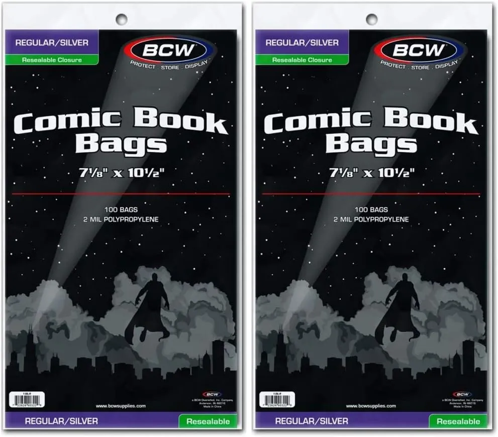 BCW Resealable Silver/Regular Comic Book Bags, Clear 2-mil Polypropylene, 7-1/8" x 10-1/2" (200-Count)