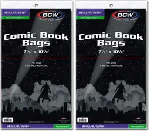 BCW Resealable Silver/Regular Comic Book Bags, Clear 2-mil Polypropylene, 7-1/8" x 10-1/2" (200-Count)