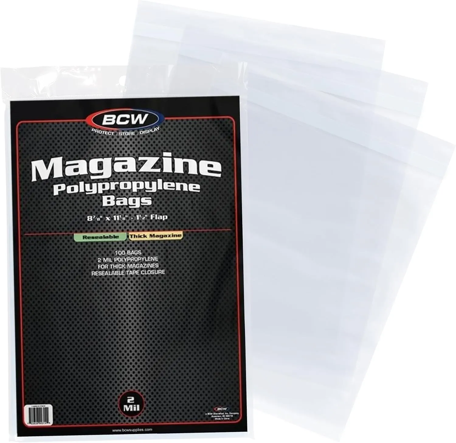 BCW Thick Resealable Magazine Bags - 1 Pack of 100 | Acid-Free, Clear Polypropylene Sleeves for Archival-Quality Storage of Collectible Magazines | Protect Your Valuable Comic Book Collection