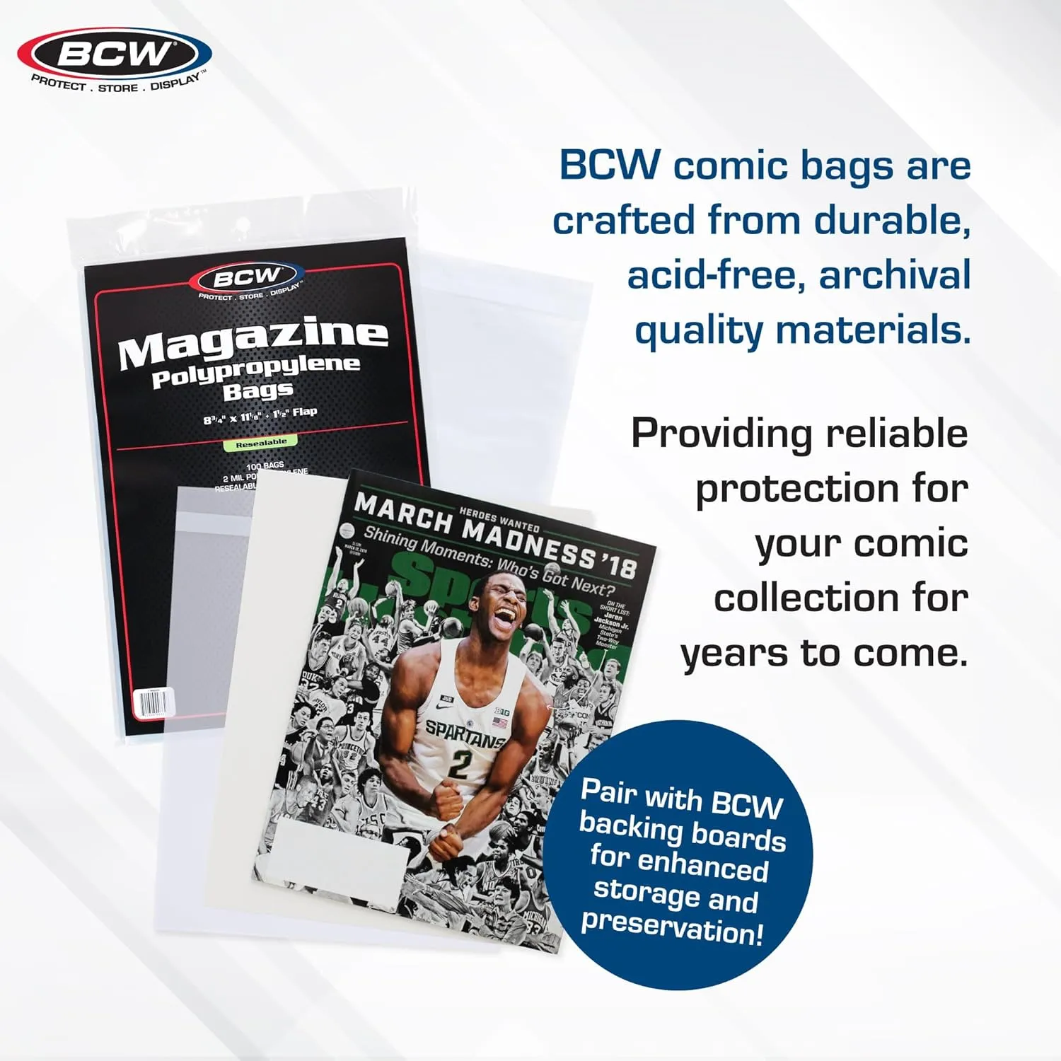 BCW Thick Resealable Magazine Bags - 1 Pack of 100 | Acid-Free, Clear Polypropylene Sleeves for Archival-Quality Storage of Collectible Magazines | Protect Your Valuable Comic Book Collection