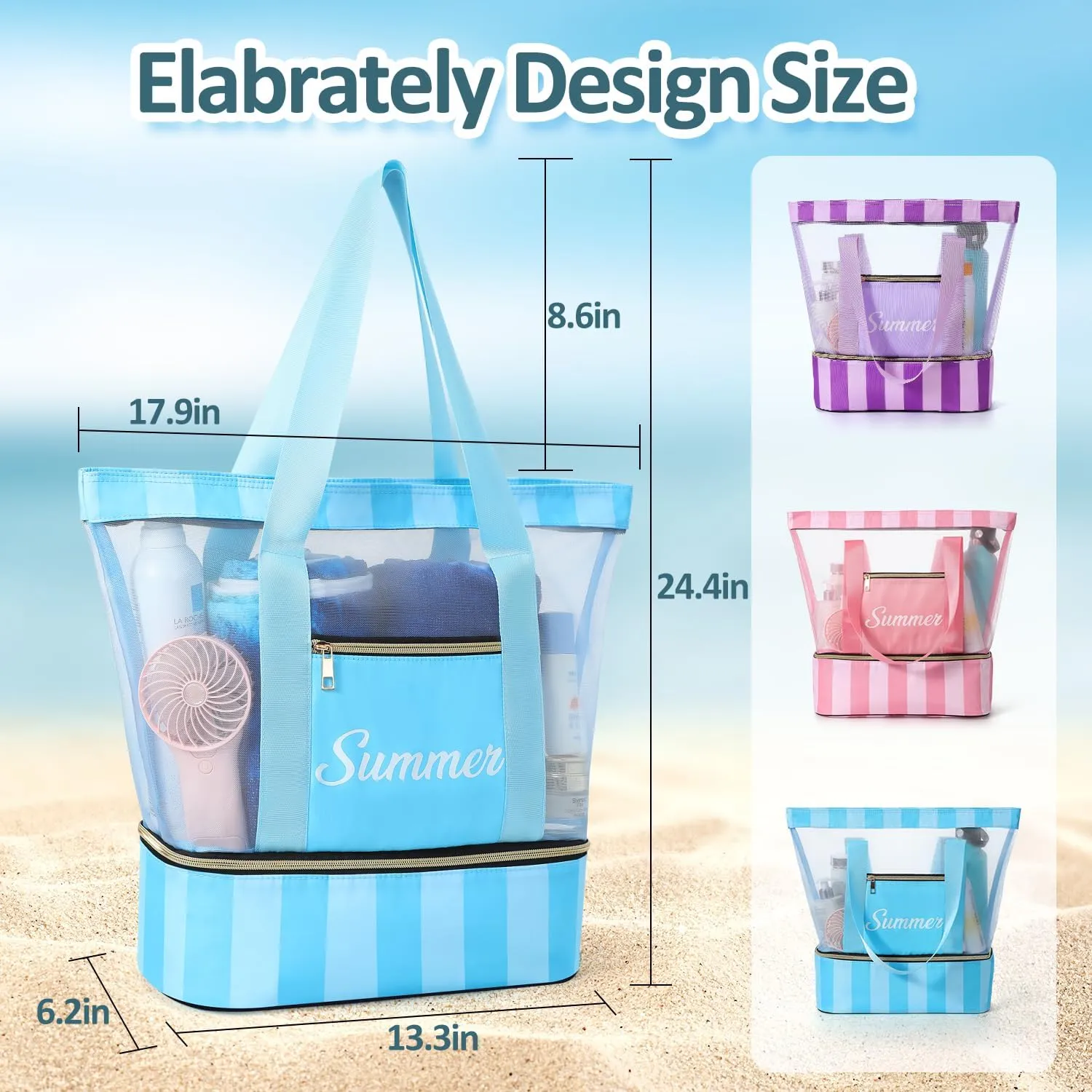 Beach Bags for Women - Dry/Wet Separation Mesh Large Beach Bag, Tote Bag for Women Swim Gym