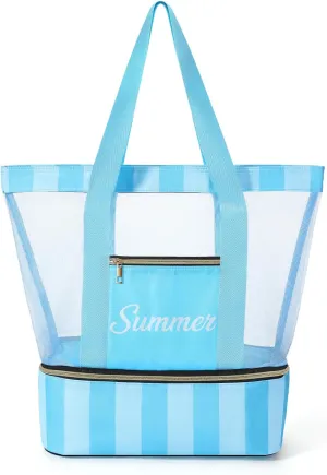 Beach Bags for Women - Dry/Wet Separation Mesh Large Beach Bag, Tote Bag for Women Swim Gym