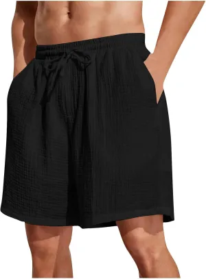 Beach Shorts for Men 5 Inch Textured Elastic Waist Drawstring Workout Running Jogging Active Wear with Pockets 2025