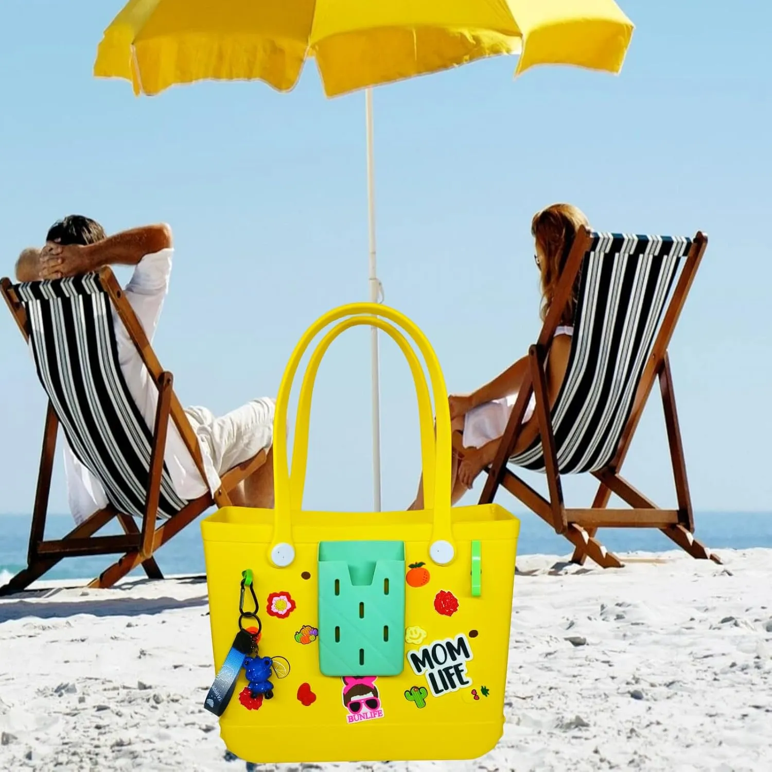 Beach Tote Bag Medium Size Rubber Rubber Tote Bags With Handles Consist OF Accessories Charm Phone Holder