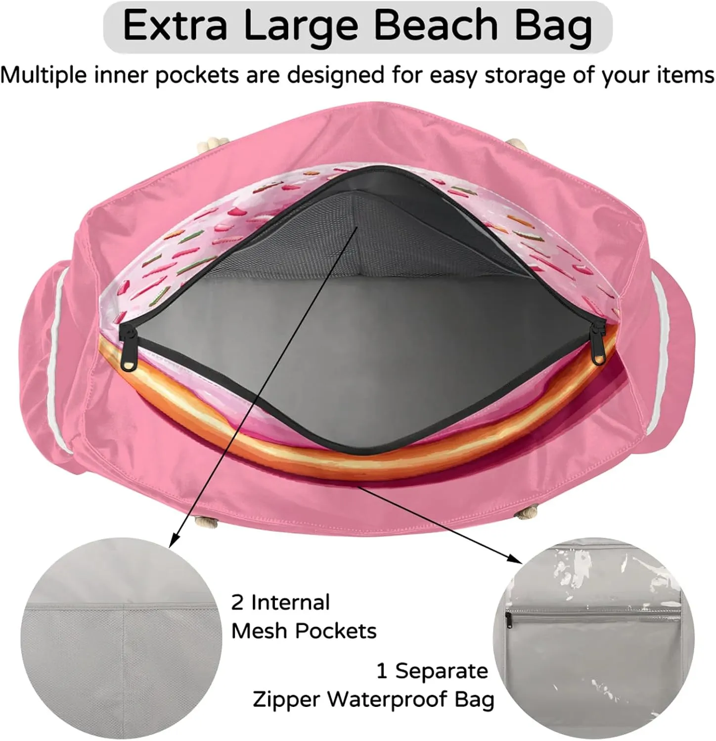 Beach Tote Bags for Women with Zipper Large Pool Bags for Swimming Travel Gym