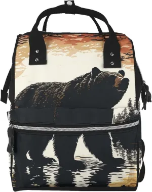 Bear silhouette Diaper Bag Essentials Travel Tote Nappy Backpack Large Capacity Mummy Backpack Multifunction Waterproof Teacher Nurse Bag 15.7 inch Work laptop Bags