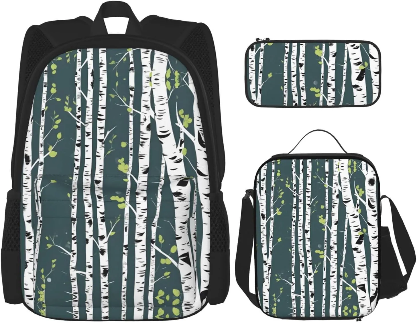 Beauty Birch Tree Print Travel Backpack For Women 3-Piece Set With Insulated Lunch Box,For Outdoor Travel