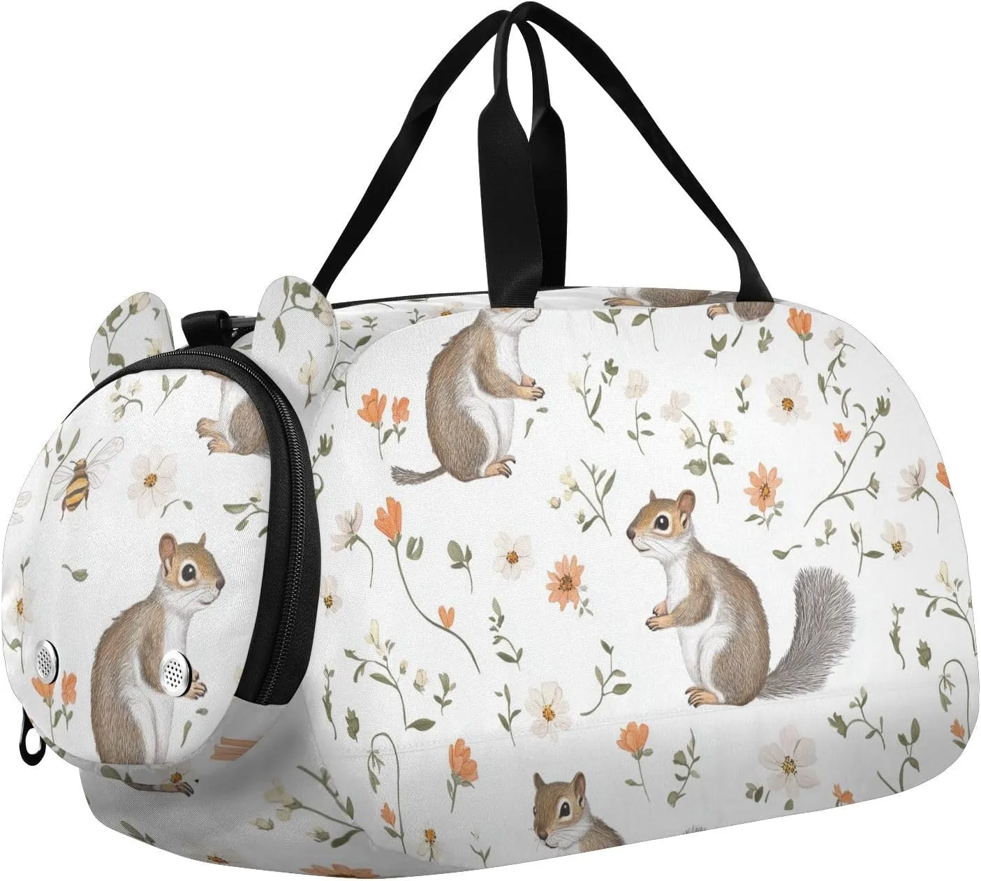 Beauty Squirrel White Boy's Gym Duffel Bag with Shoes Compartment Large Capacity Weekend Travel Bag for Boys and Girls