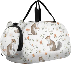 Beauty Squirrel White Boy's Gym Duffel Bag with Shoes Compartment Large Capacity Weekend Travel Bag for Boys and Girls