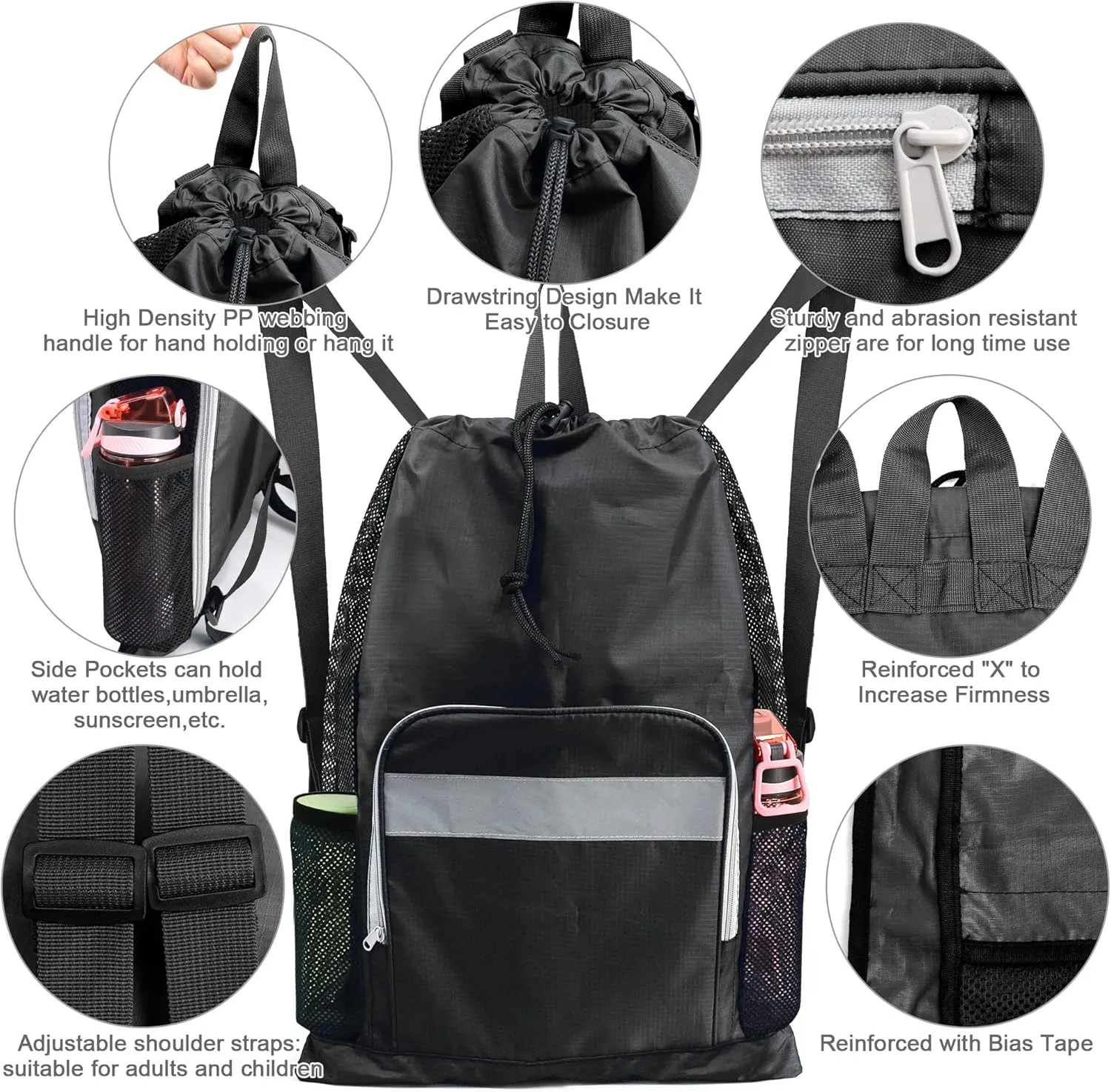 BeeGreen Drawstring Bags Backapck for Men Women Athletic Gym Sports Workout Beach Swim