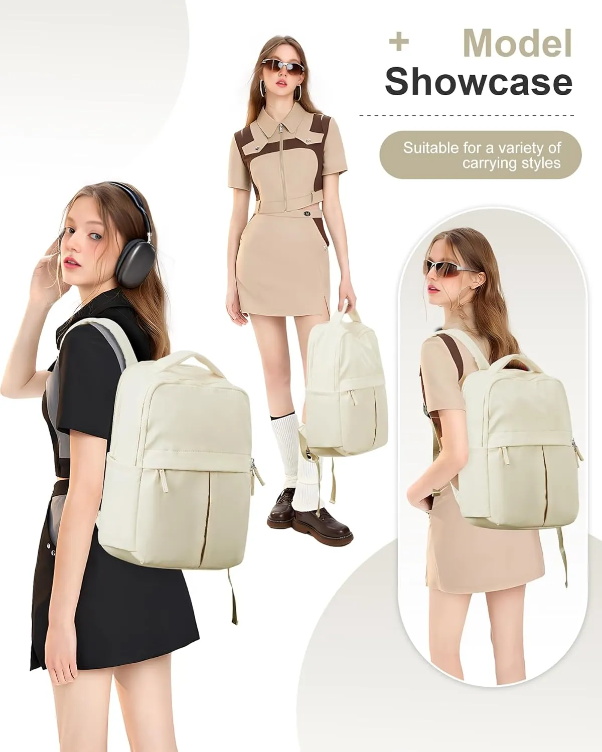 Beige Large Travel Backpack For Women Laptop Backpack Carry On Backpack For Airplanes College Backpacks For Women Men Waterproof Gym Work Backpack For Travel