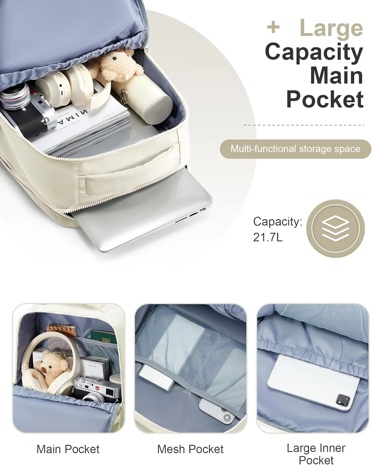 Beige Large Travel Backpack For Women Laptop Backpack Carry On Backpack For Airplanes College Backpacks For Women Men Waterproof Gym Work Backpack For Travel