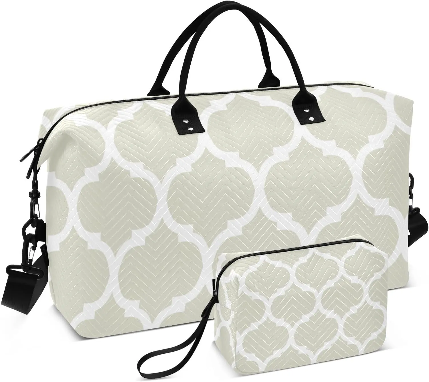 Beige Moroccan Sports Gym Bag for Women Men Travel Duffel Bag Weekend Overnight Carry on Bag with Toiletry Bag Air Travel Bag for Plane Hospital Workout Swimming Yoga