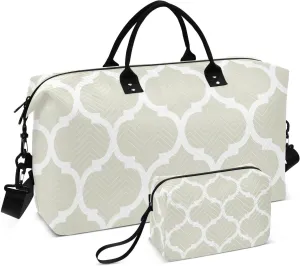 Beige Moroccan Sports Gym Bag for Women Men Travel Duffel Bag Weekend Overnight Carry on Bag with Toiletry Bag Air Travel Bag for Plane Hospital Workout Swimming Yoga