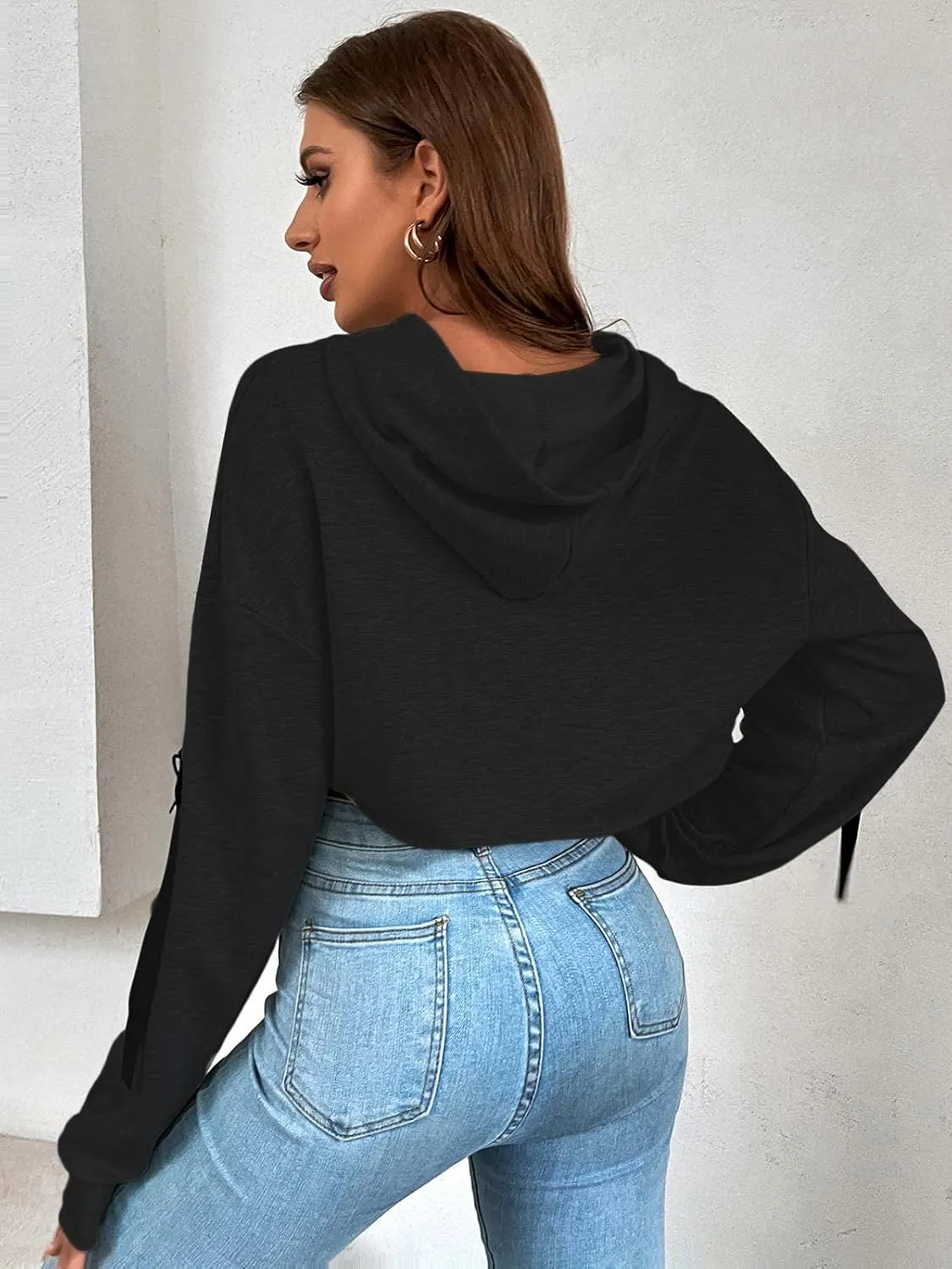 BEJONS Women Long Sleeve Cropped Super Crop Top Hoodies Sweatshirt Aesthetic Punk Hip Hop Dance Sexy Rave Cloth