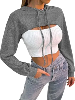 BEJONS Women Long Sleeve Cropped Super Crop Top Hoodies Sweatshirt Aesthetic Punk Hip Hop Dance Sexy Rave Cloth