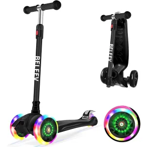BELEEV A2 Scooter for Kids 3 Wheel Kick Scooter for Toddlers Girls Boys, 4 Height Adjustable Tilt to Steer Light Up Wheels Extra Wide Board Easy Assembly Kids Gift Sports Toy Age 3-12