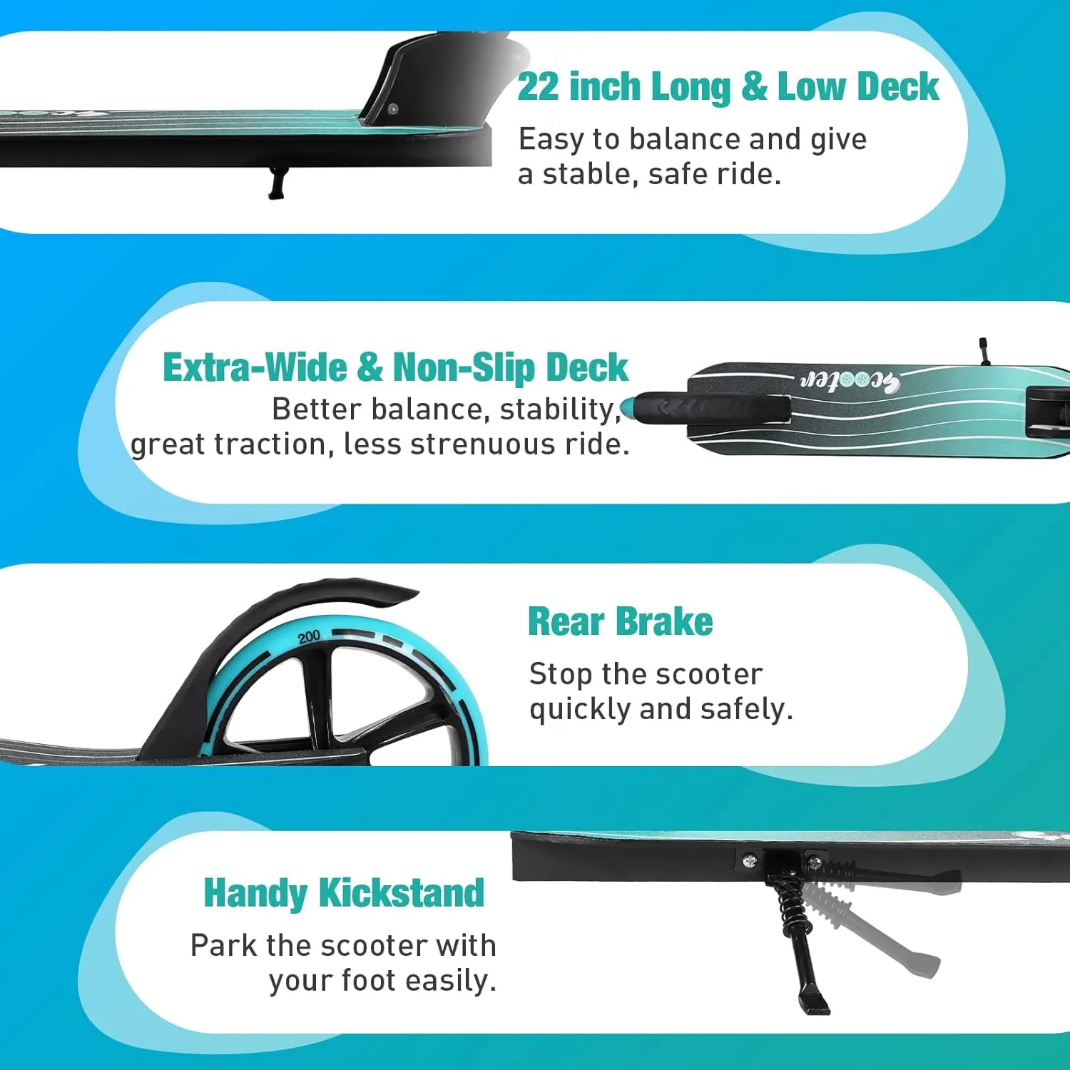 BELEEV V5 Scooters for Kids 6 Years and up, Folding Kick Scooter 2 Wheel for Adults Teens, 4 Adjustable Handlebar, 200mm Big Wheels, Lightweight Sports Commuter Scooter, Sturdy Frame, up to 220lbs