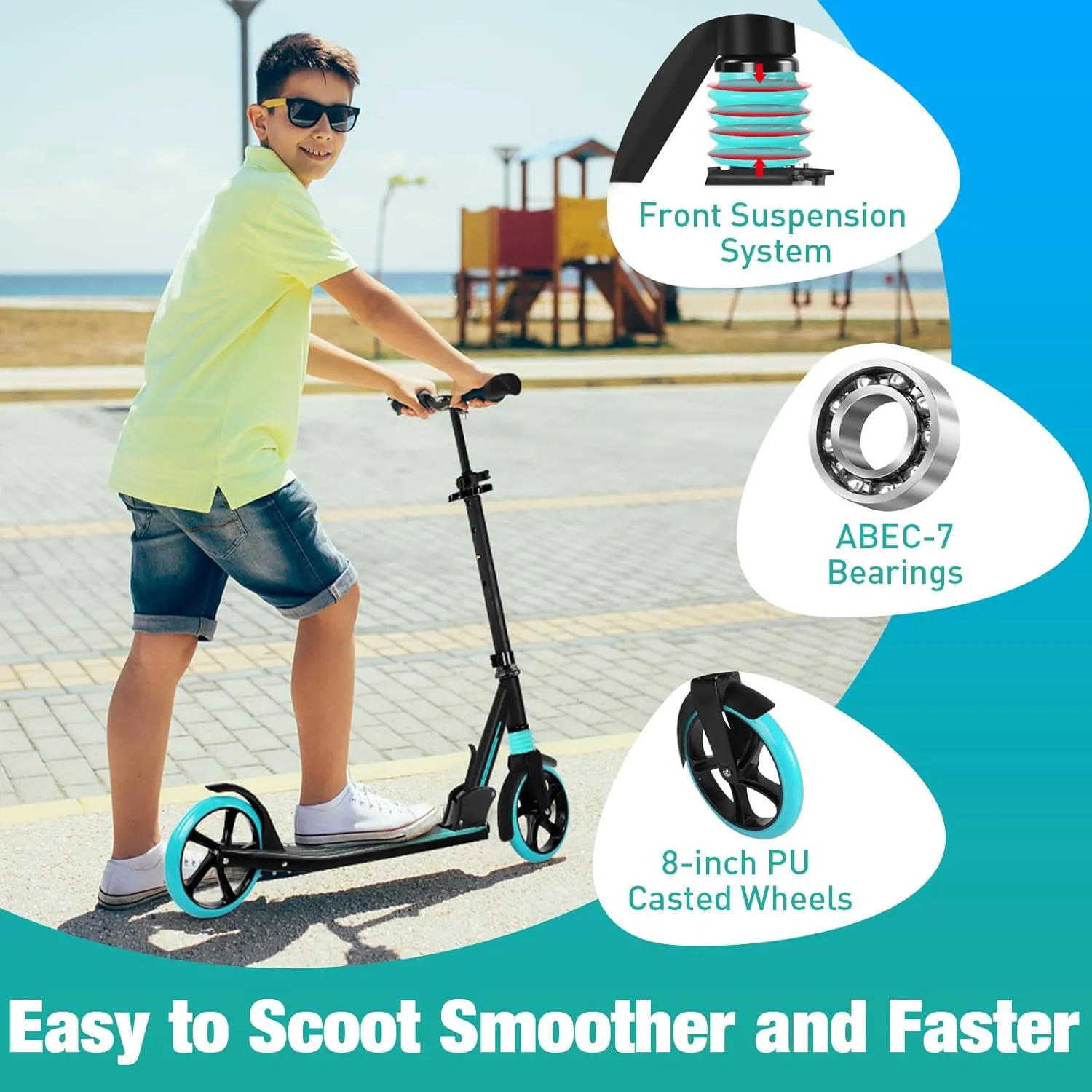 BELEEV V5 Scooters for Kids 6 Years and up, Folding Kick Scooter 2 Wheel for Adults Teens, 4 Adjustable Handlebar, 200mm Big Wheels, Lightweight Sports Commuter Scooter, Sturdy Frame, up to 220lbs