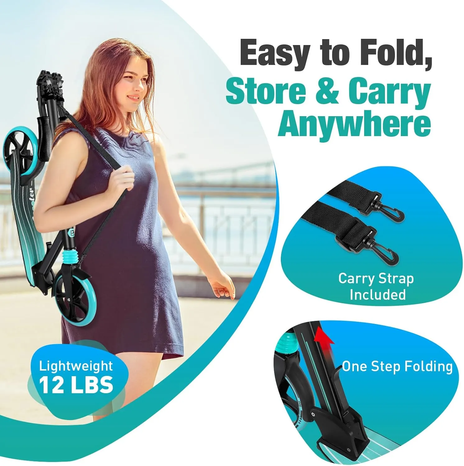BELEEV V5 Scooters for Kids 6 Years and up, Folding Kick Scooter 2 Wheel for Adults Teens, 4 Adjustable Handlebar, 200mm Big Wheels, Lightweight Sports Commuter Scooter, Sturdy Frame, up to 220lbs