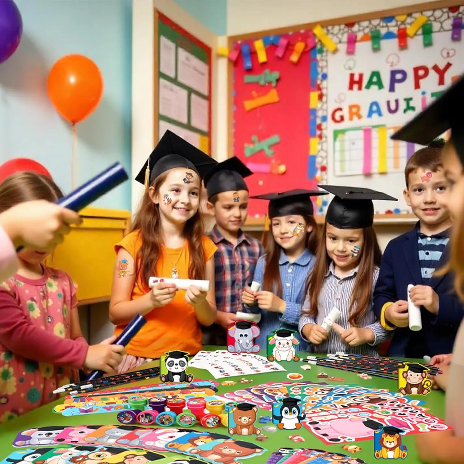 BenLouis 216 Pcs Graduation School Stationery Set Party Favors Preschool Kindergarten Classroom Gift Prizes Bulk for Kids Students Congrats Grad Goodie Bags Stuffers（Graduation Animals）