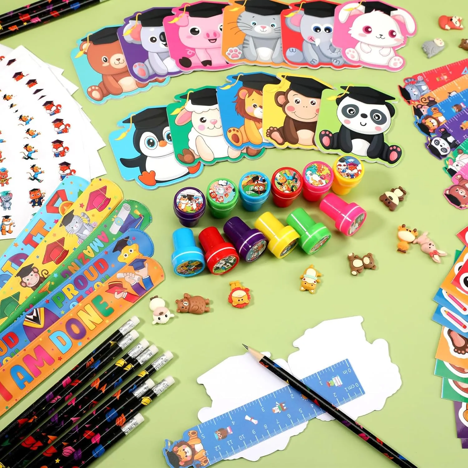 BenLouis 216 Pcs Graduation School Stationery Set Party Favors Preschool Kindergarten Classroom Gift Prizes Bulk for Kids Students Congrats Grad Goodie Bags Stuffers（Graduation Animals）