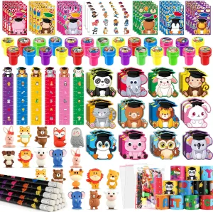 BenLouis 216 Pcs Graduation School Stationery Set Party Favors Preschool Kindergarten Classroom Gift Prizes Bulk for Kids Students Congrats Grad Goodie Bags Stuffers（Graduation Animals）
