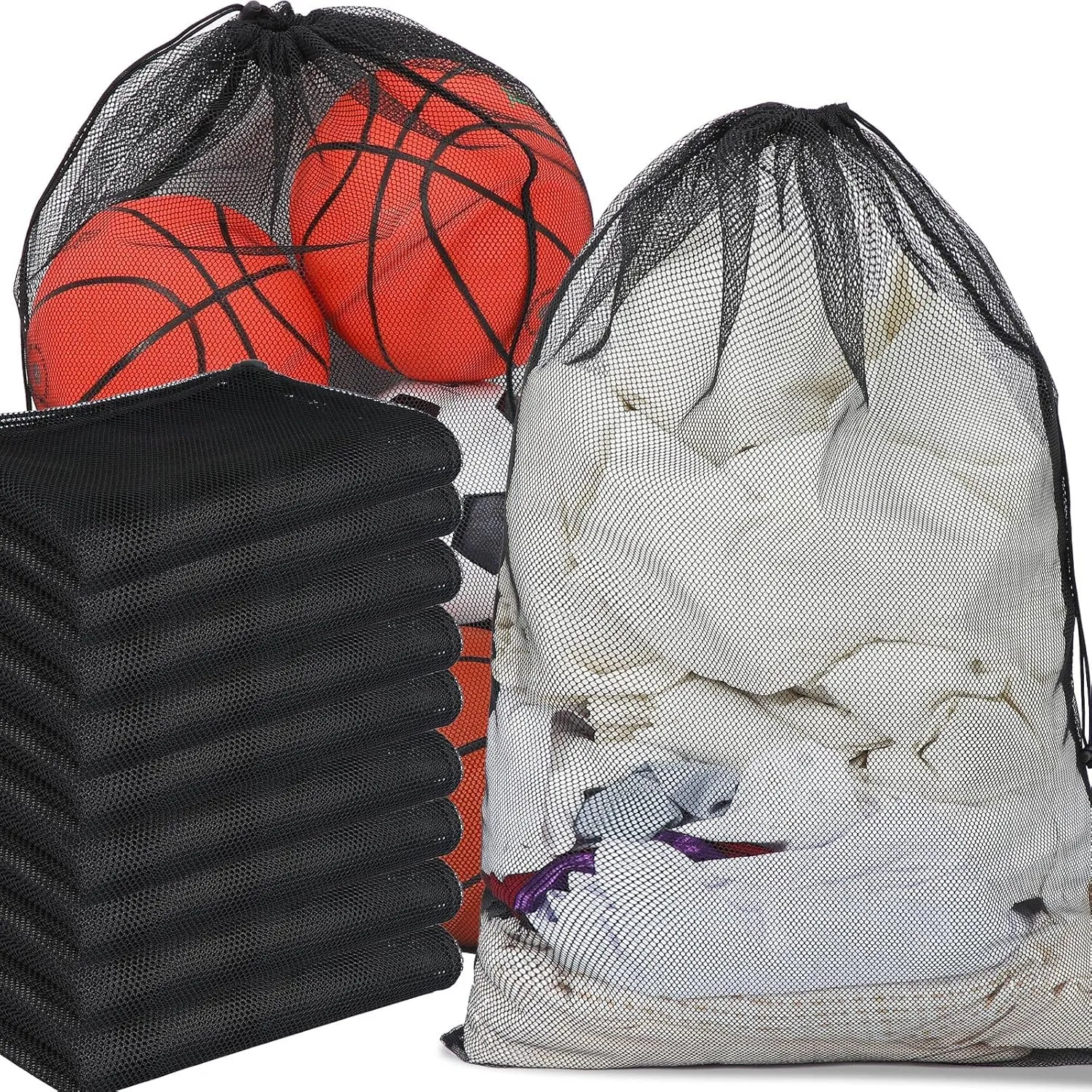 Berlune 30 Pack 24 x 36 Inches Large Mesh Bags for Laundry, Wash bags, Sturdy Mesh Material Closed with Drawstring, Factory, University, Dormitory, Travel and Apartment Dweller (Black)