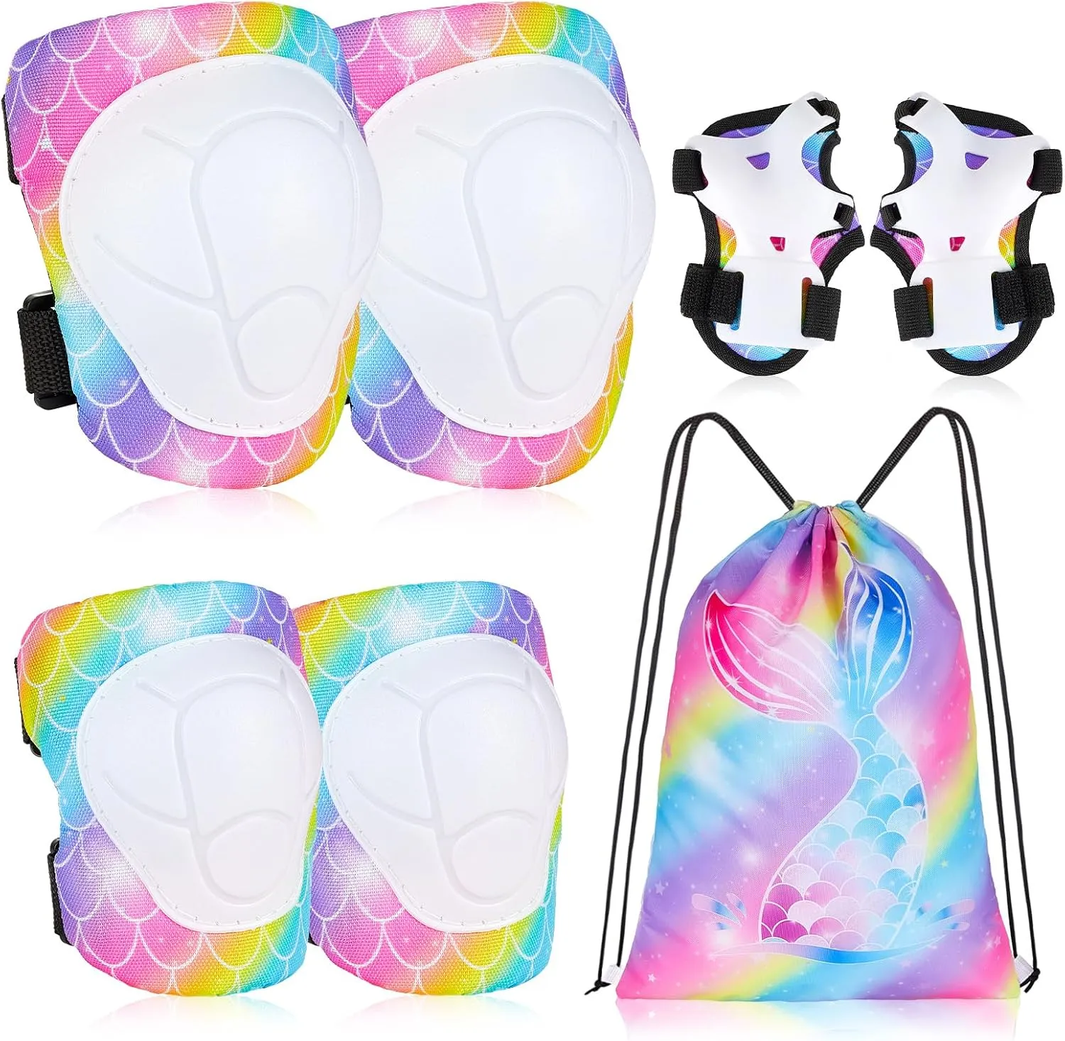 Bienbee Knee and Elbow Pads Set for Kids - 7pcs Unicorn Protective Gear With Wrist Guards and Bag for Girls Boys - Roller Skating, Inline Skates, Skateboard, Cycling