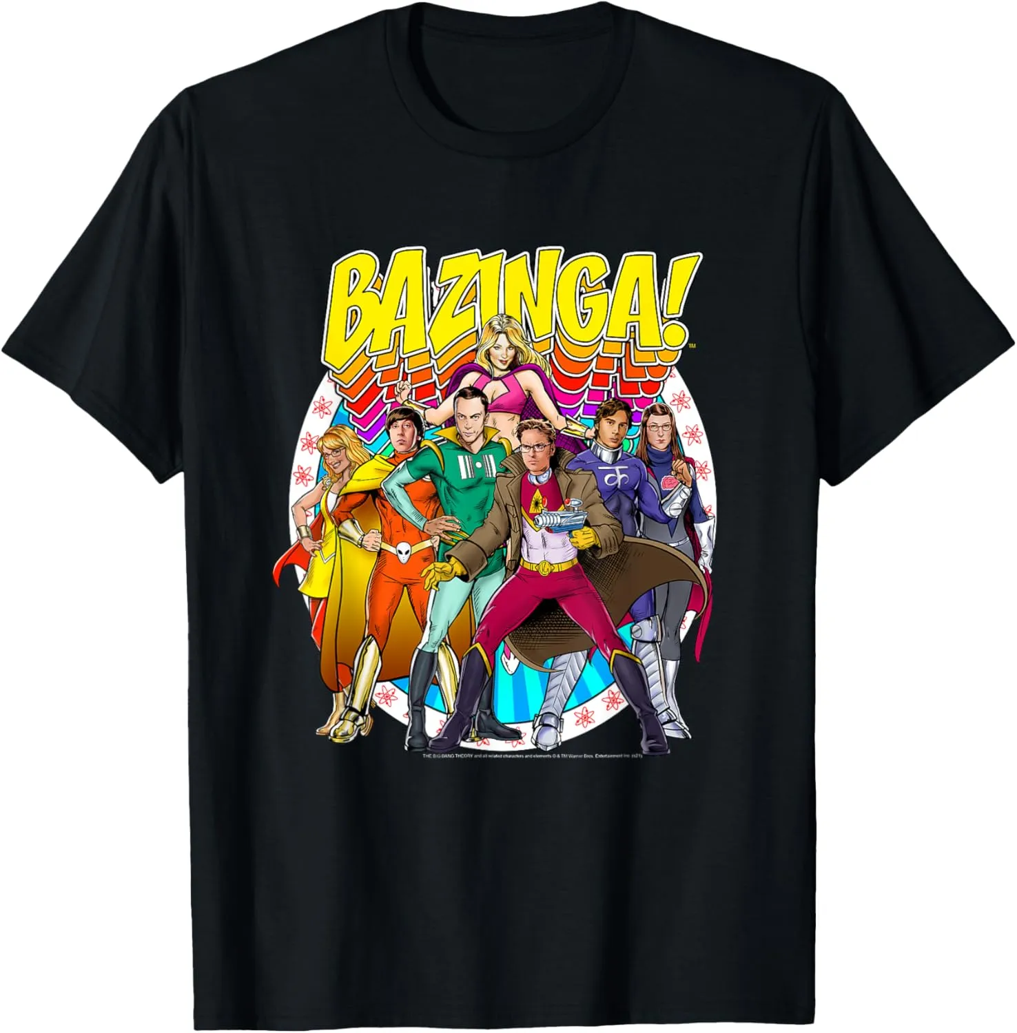 Big Bang Theory Bazinga Comic Superhero Group Portrait TV T-Shirt