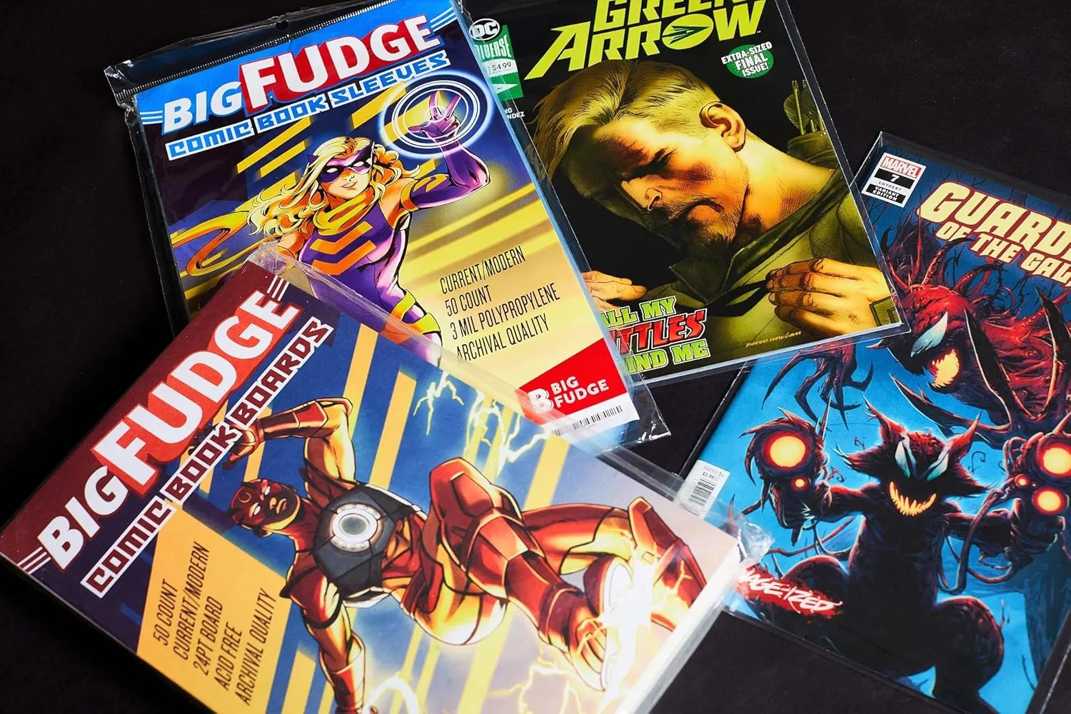 Big Fudge 50 Comic Book Bags and Boards - Protector Sleeves for Comics and Magazines - Archival Protection for 1990s to Current Comic Books - 7.25" x 10.5"
