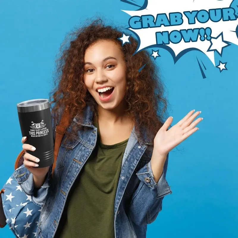 Biker Black Edition Viking Tumbler 20oz - Forget glass slippers - Biker Caffeine Addict Outdoor Off Road Motorcycle Racer Sport Adventure