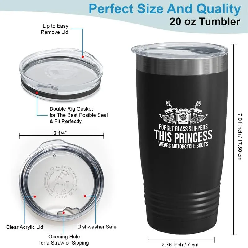 Biker Black Edition Viking Tumbler 20oz - Forget glass slippers - Biker Caffeine Addict Outdoor Off Road Motorcycle Racer Sport Adventure