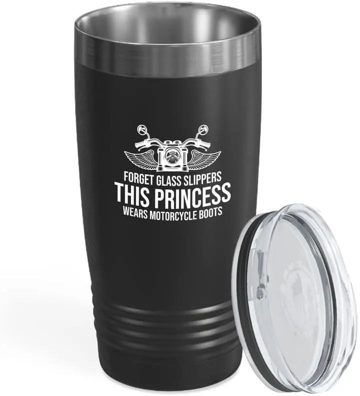 Biker Black Edition Viking Tumbler 20oz - Forget glass slippers - Biker Caffeine Addict Outdoor Off Road Motorcycle Racer Sport Adventure