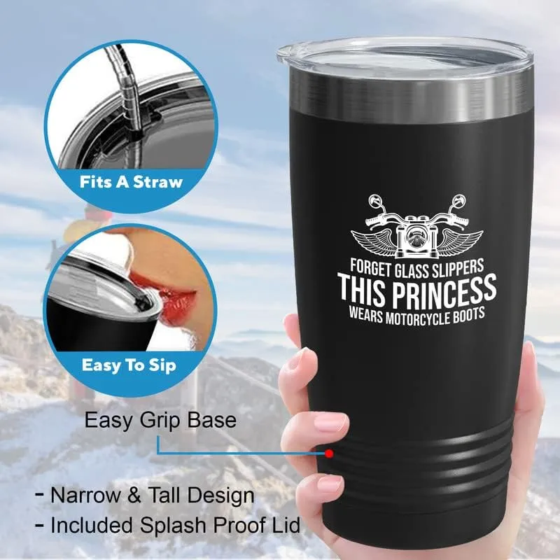 Biker Black Edition Viking Tumbler 20oz - Forget glass slippers - Biker Caffeine Addict Outdoor Off Road Motorcycle Racer Sport Adventure