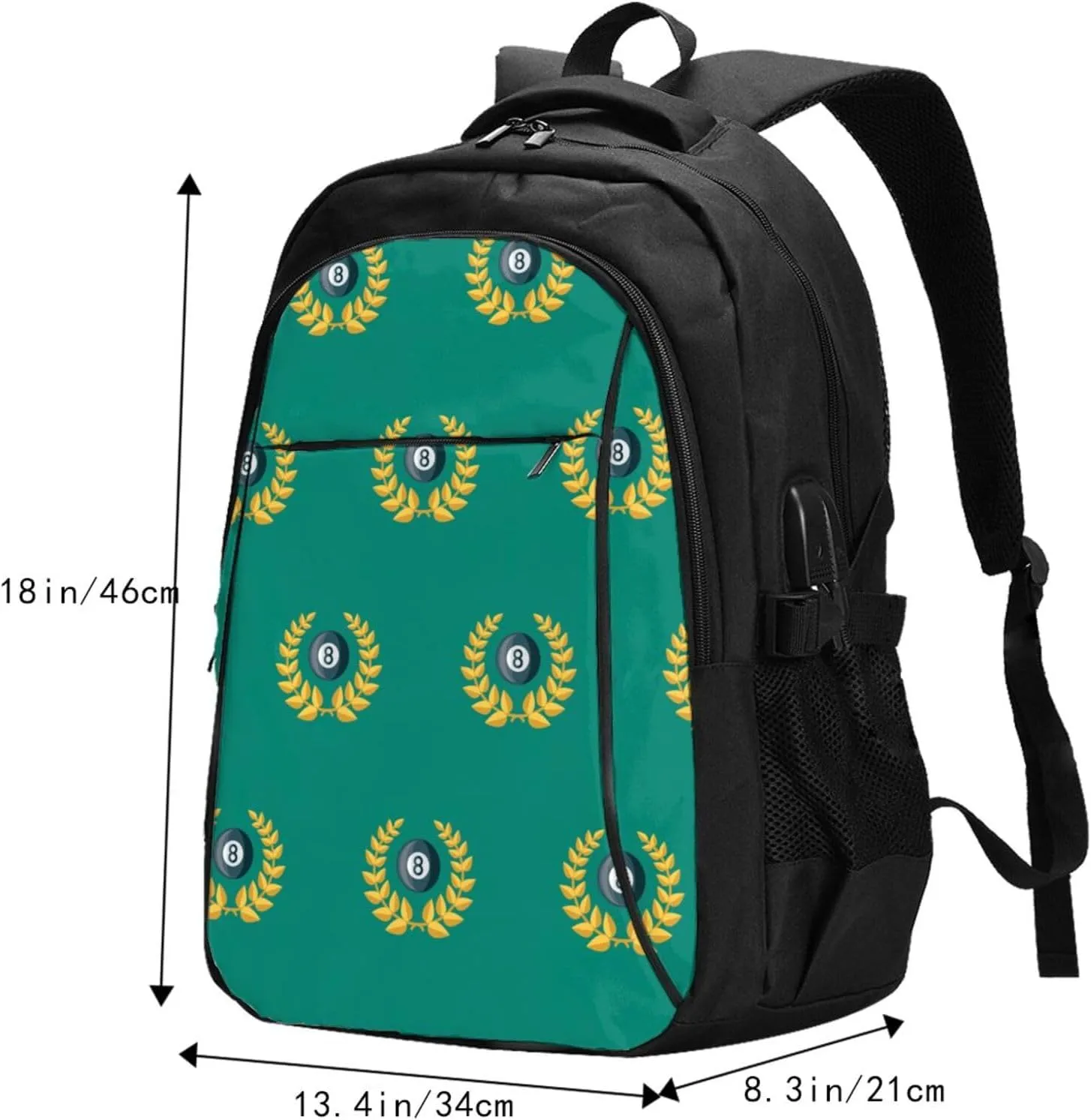 Billiards Sports Award Backpack, 18 Inch Travel Business Laptop Backpack With Usb Port For Women Men