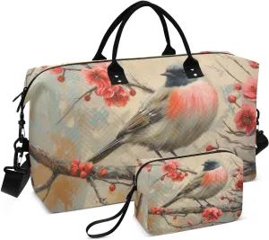 Bird Branch Cherry Duffel Bag for Traveling, Gym Bags with Multiple Interior Pockets for Women Men Toiletry Purse Included 20.5”x 1.9” x 13.8”
